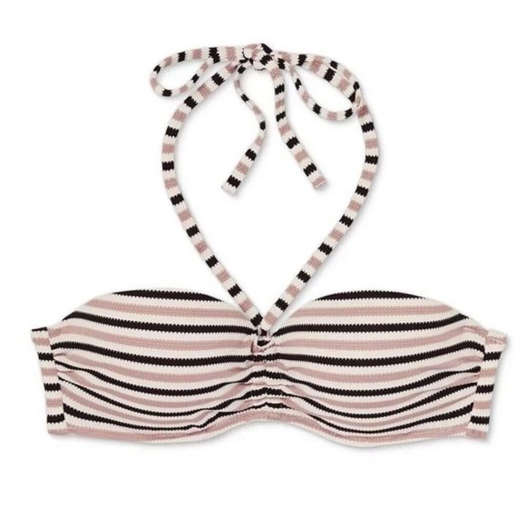 Shade & Shore Halter Striped Pique Light Lift String Bikini Top 32B 34B 36C 36DD - Picture 3 of 11